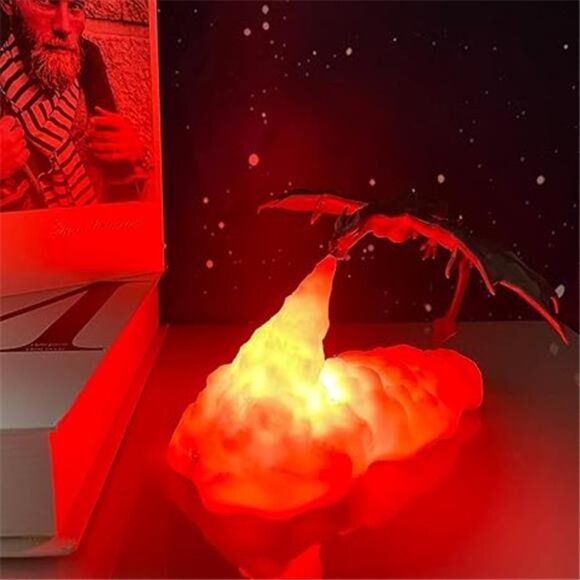 Fire Dragon Lamp Light, 3D Printed Night Light LED Moon Light Gift - Picture 7 of 7